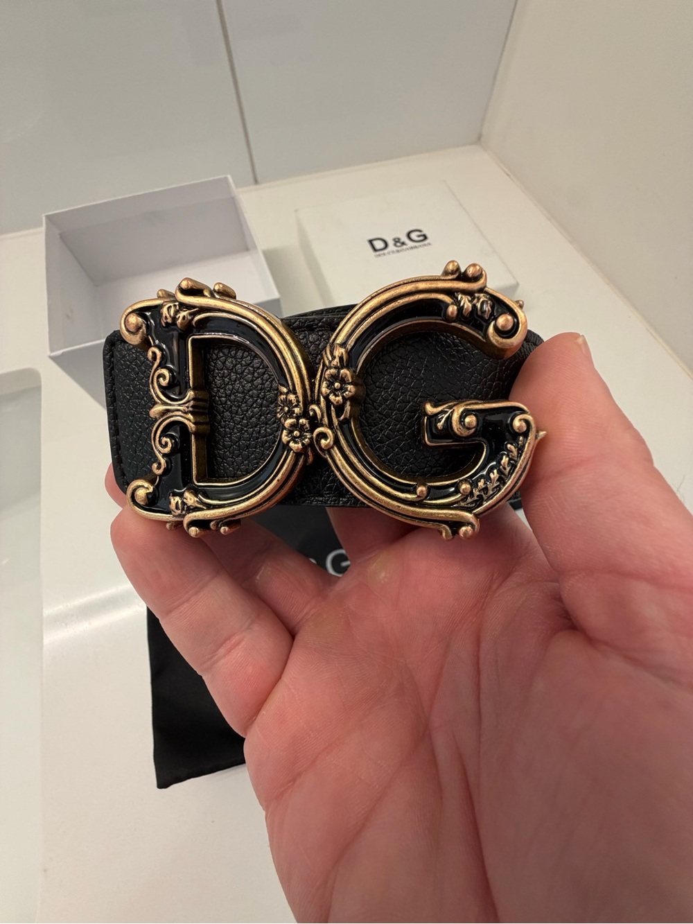 Dolce & Gabbana D&G Black Leather Ornate DG Buckle Belt - Picture 4 of 8
